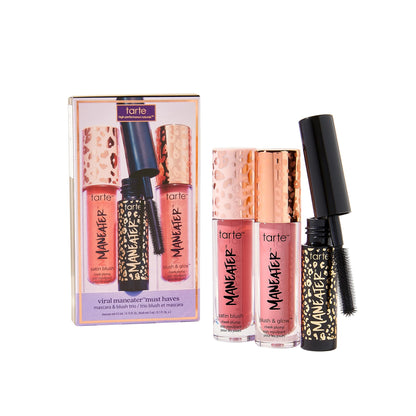tarte viral maneater must haves mascara & blush trio - pink & pink coral - travel size