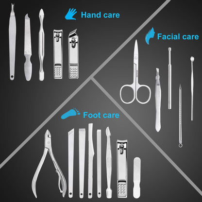 Nail Clippers Set Fingernail and Toenail Clipper Cutters, Manicure Pedicure Kit 18 Pieces Stainless Steel Professional Grooming Kits, Nail Care Tools with Luxurious Travel Case