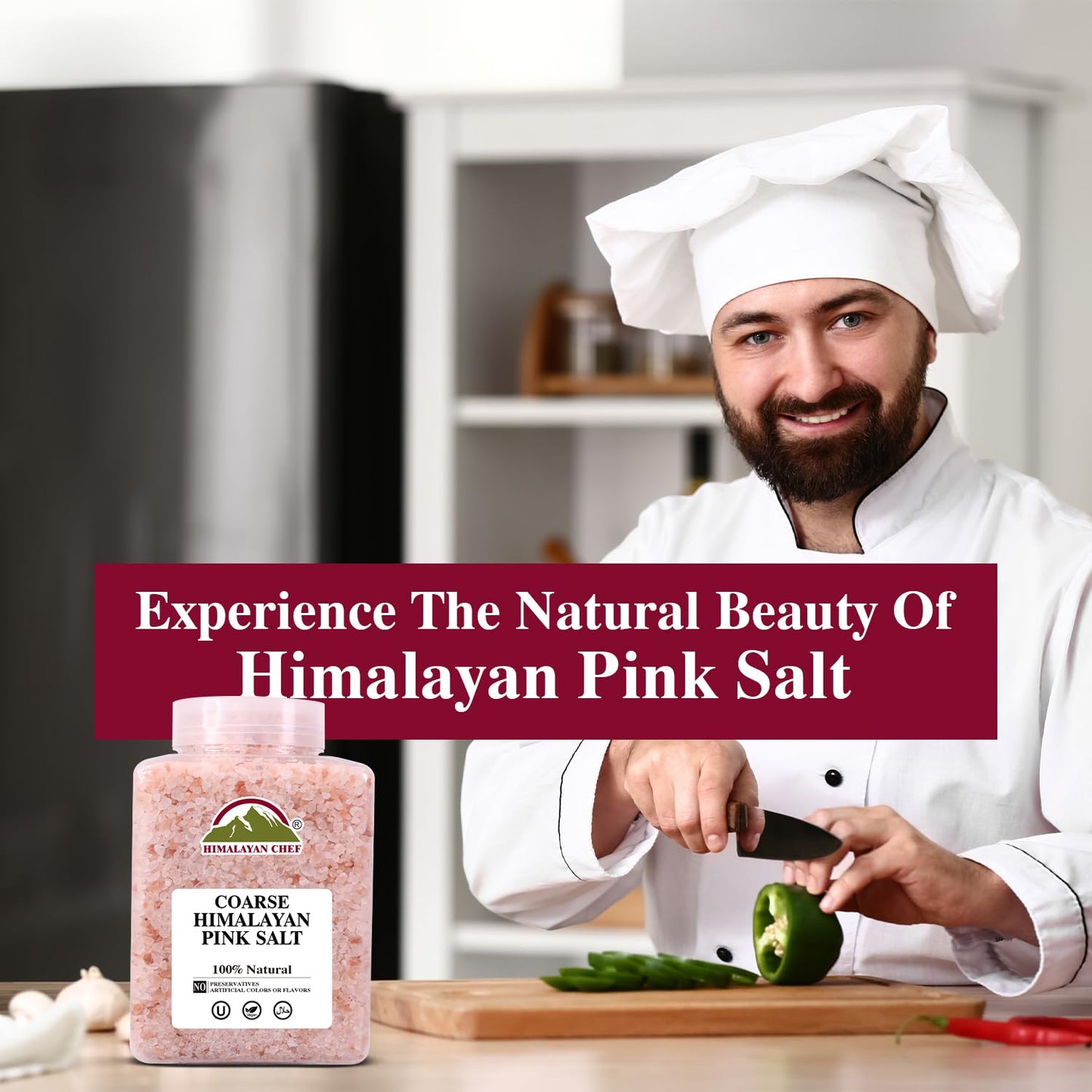 Himalayan Chef Pink Himalayan Salt Coarse Grain, Plastic Jar - 5 lbs. For Refill Grinders