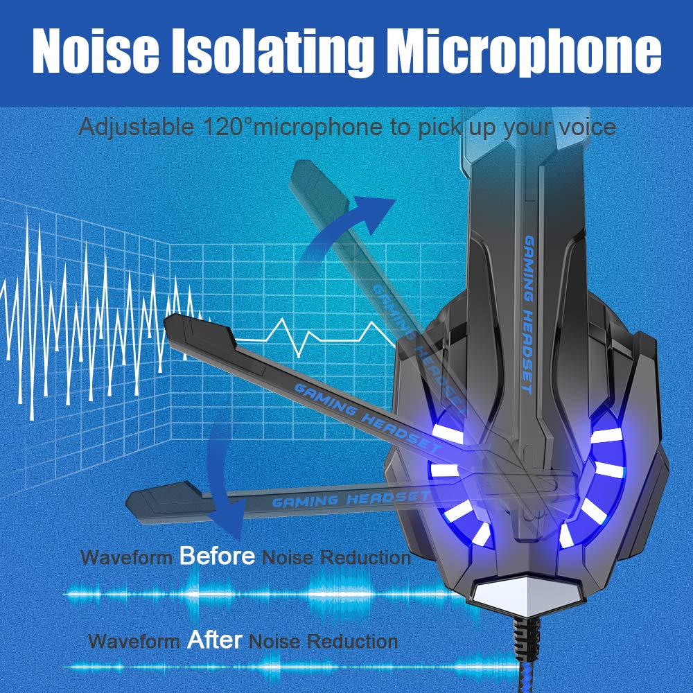 BENGOO G9000 Stereo Gaming Headset for PS4 PC Xbox One PS5 Controller, Noise Cancelling Over Ear Headphones with Mic, LED Light, Bass Surround, Soft Memory Earmuffs for Nintendo