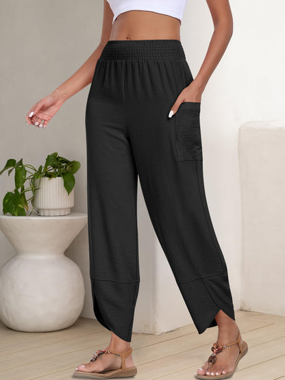 ANRABESS Womens Wide Leg Palazzo Capri Pants 2026 Summer Casual High Waisted Barrel Lounge Flowy Cropped Beach Work Trousers Black Medium