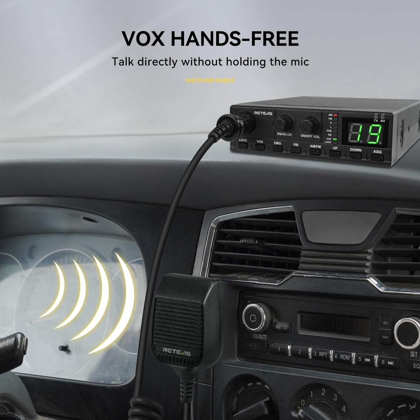 Retevis MB2 AM/FM Professional CB Radio, 40 Channels Mini Radio, Easy to Operate, Squelch Knob ASQ, VOX, Auto-Scan, CB Mobile Radio for Truckers, Black