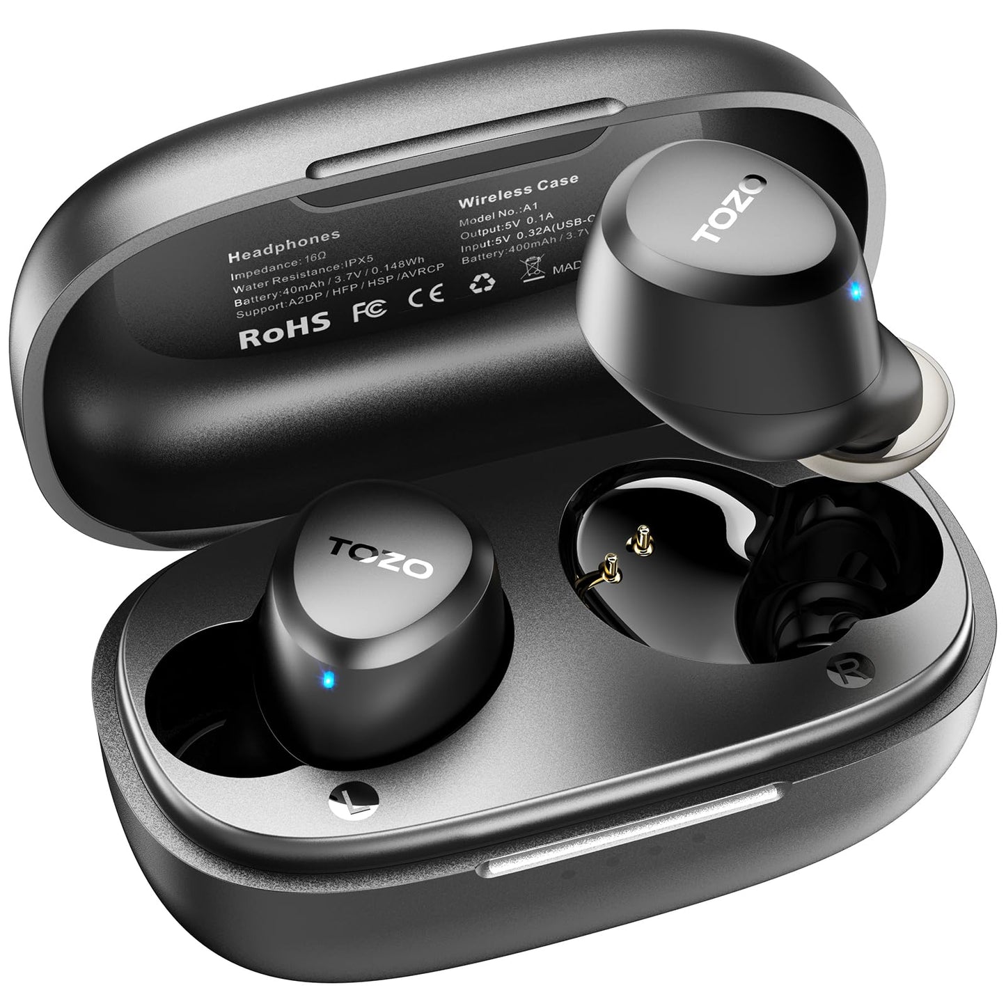 TOZO A1 Wireless Earbuds Bluetooth 5.3 Light Weight in Ear IPX5 Waterproof Headphones 2 Mic for AI Calls, Immersive Premium Sound Bass Headset with Charging Case, 32 Presets EQ Customization via App