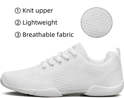 BAXINIER Girls White Cheerleading Shoes Lightweight Youth Cheer Competition Sneakers Kid Training Dance Tennis Shoes - White 3 Big Kid