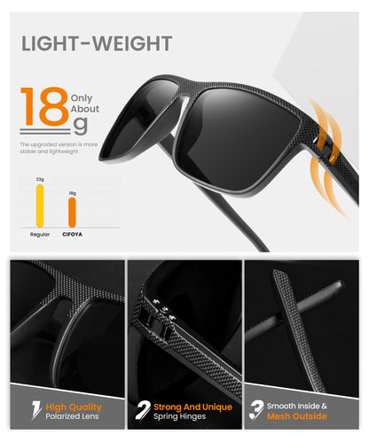 CIFOYA Polarized Sunglasses for Men Women, Square Sun Glasses for Driving Fishing Golf Lightweight Fashion Square Sun Glasses 100% UV400 Protection 3 Packs (Black/Ice Blue/Orange)