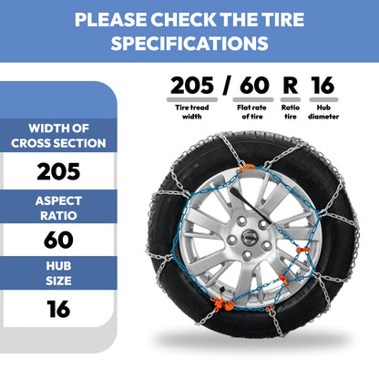 SNOCATENA Snow Chains for Car,SUV,Truck and Pickup,Universal Emergency Tire chains,Compatible with Tire Width 205 215 225 235 245 255 265 275 MM - Set of 2