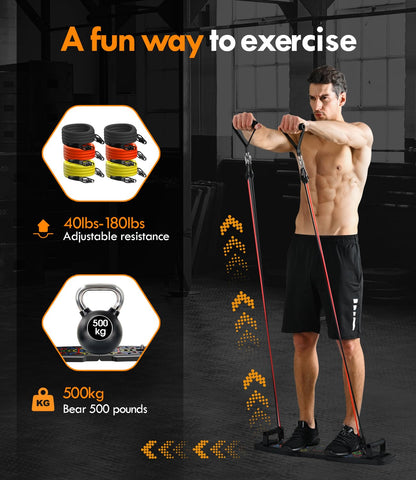 MQRW Push Up Board,Home Gym,Portable Exercise Equipment,Pilates Bar & 20 Fitness Accessories with Resistance Bands & Ab Roller Wheel,Full Body Workout at Home