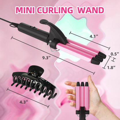 WIZCHARK Mini Waver Curling Iron, 1/2 Inch, Small Hair Crimper for Women with Ceramic Tourmaline, Dual Voltage Travel Hair Waver for Beach Waves, Pink