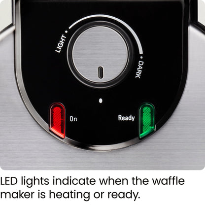 Chefman Rotating Belgian Waffle Maker, 180° Flip Iron w/ Non-Stick Plates, Adjustable Timer, Locking Lid, & Drip Plate, Space Saving Storage, Mess-Free Breakfast, Stainless Steel/Black