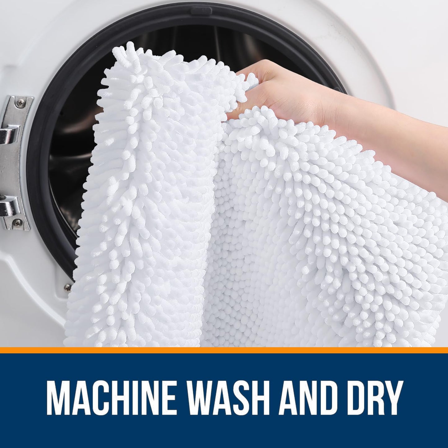 OLANLY Bathroom Rugs 59x35, Extra Soft Absorbent Chenille Bath Rugs, Rubber Backing Quick Dry, Machine Washable Bath Mats for Bathroom Floor, Tub and Shower, Home Decor Accessories, White