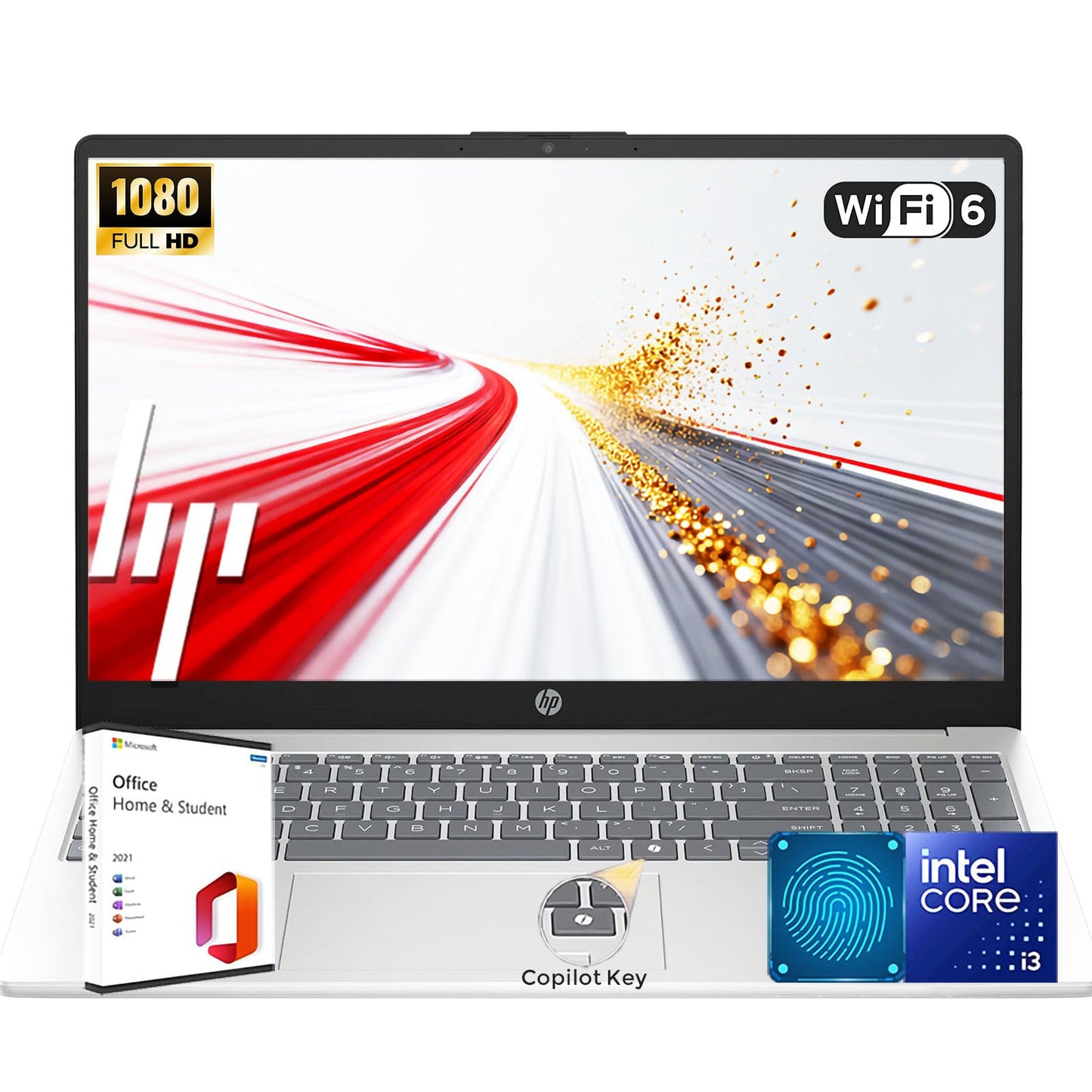 HP Latest 15.6" FHD Laptop with Microsoft Office | Intel 13th 8 Cores i3 CPU (Beat 11th i5) | 16GB RAM | 256GB SSD | AI Copilot Key | Fingerprint Reader | Wi-Fi 6 | Windows 11 | No Mouse