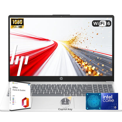 HP Latest 15.6" FHD Laptop with Microsoft Office | Intel 13th 8 Cores i3 CPU (Beat 11th i5) | 16GB RAM | 256GB SSD | AI Copilot Key | Fingerprint Reader | Wi-Fi 6 | Windows 11 | No Mouse