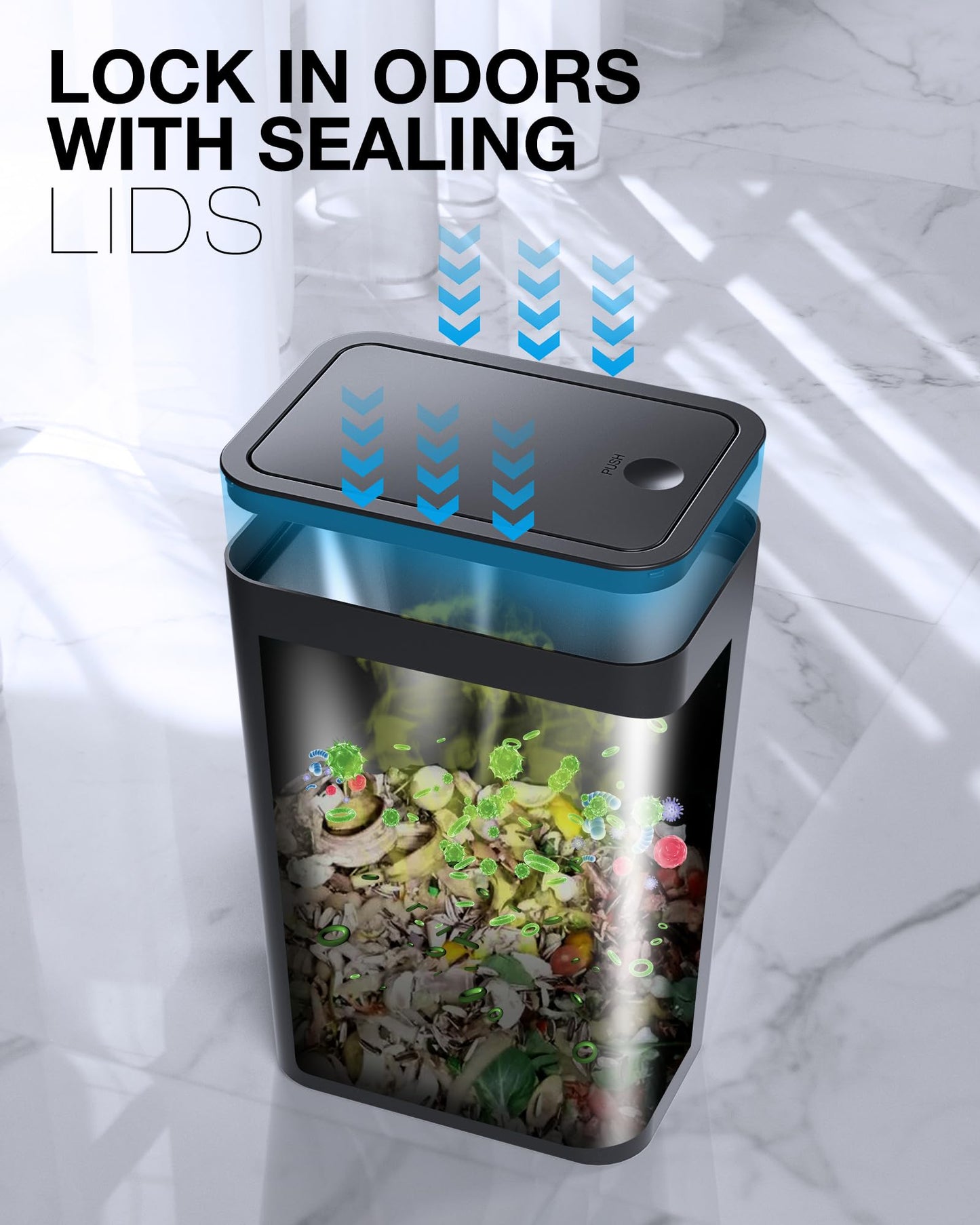 ITCPRL Bathroom Trash Can with Lid, 2 Pack 4 Gallons/15 Liters Garbage Can with Pop-Up Lid, Small Plastic Trash Can, Slim Trash Bin Waste Basket for Bathroom, Bedroom, Office, Living Room(Black)