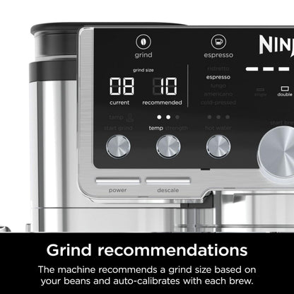 Ninja Luxe Café Pro Series, Espresso Machine, Drip Coffee, Cold Brew, Hot Water, Integrated Tamper, Built-in Grinder, Hands-Free Frother for Cappuccinos, Lattes, Americanos, Dairy or Non-Dairy, ES701
