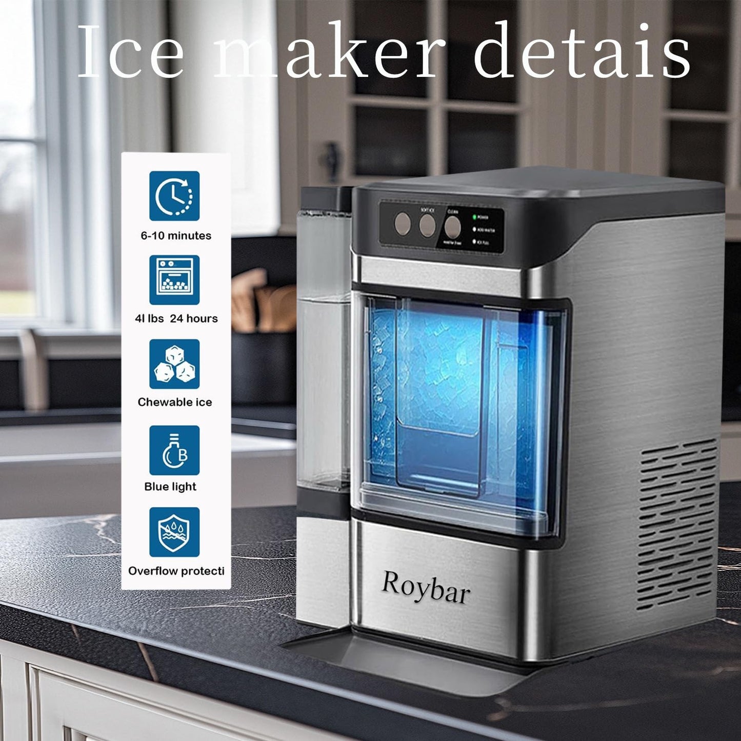 Large Capacity Ice Makers Countertop One-Click Operation Self-Cleaning Portable Ice Maker 41lbs/24H with There is A Detachable 3L Water Tank Ice Machine for Home,Bar,Office