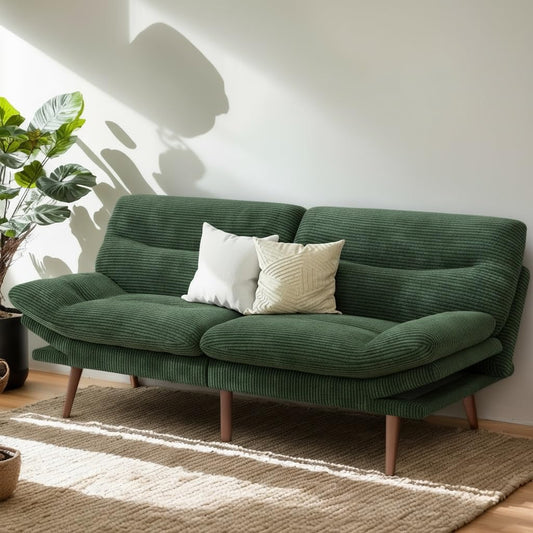 PERLECARE 3-in-1 Futon Sofa Bed, 73″ Corduroy Futon Couch with Adjustable Backrest & Armrests, Vintage Couch for Small Spaces, Living Room or Apartment, Office, Green