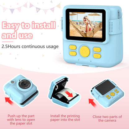 Radekly Instant Print Camera for Kids,Christmas Birthday Gifts for Age 3-12 Girls Boys，1080P HD Digital Video Cameras for Toddler,Kids Portable Toy with 3 Rolls Photo Paper，32GB Card-Blue