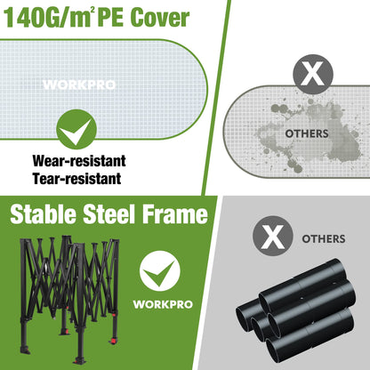 WORKPRO Greenhouse, 94" x70" x98" Instant Pop-up Heavy Duty Gardening Green House Canopy with Robust PE Cover, Indoor Outdoor Plant House Shed with Roll-up Entry Doors and 2 Screen Windows