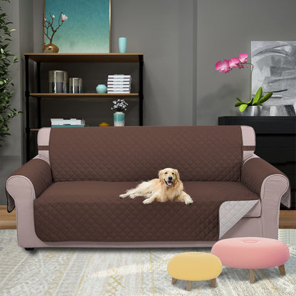 U-NICE HOME Reversible Sofa Cover Couch Cover for Dogs with Elastic Straps Water Resistant Furniture Protector for Pets Couch Cover for 3 Cushion Couch (Sofa, Coffee/Beige)