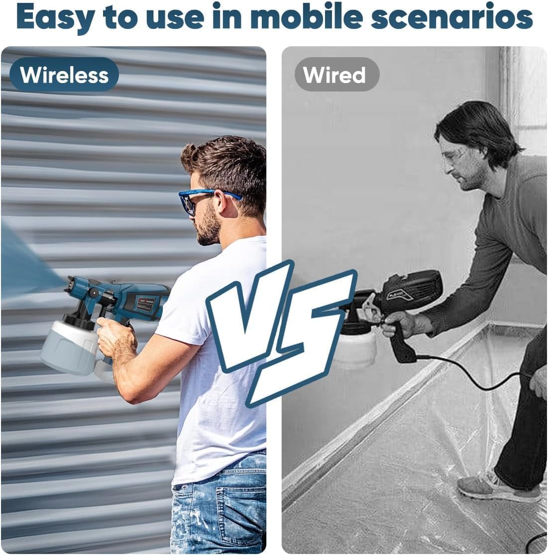 Paint Sprayer Tool High Power Electric Spray Paint Gun Easy to Clean for Furniture Cabinets Fence Walls Door Garden Chairs Dark Blue (Not Include Battery)