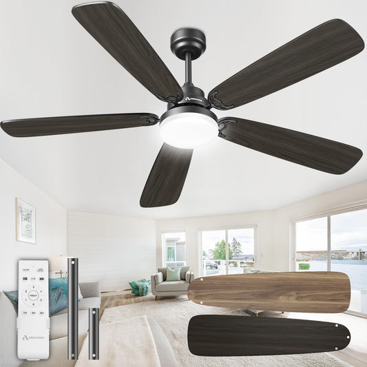 Arecovas Ceiling Fans with Lights and Remote, 52 Inch Modern Ceiling Fan with Light, Downrod & Flush Mount, Quiet DC Motor, Dual Finish 5 Blades Ceiling Fan for Bedroom Living Room Farmhouse Indoor