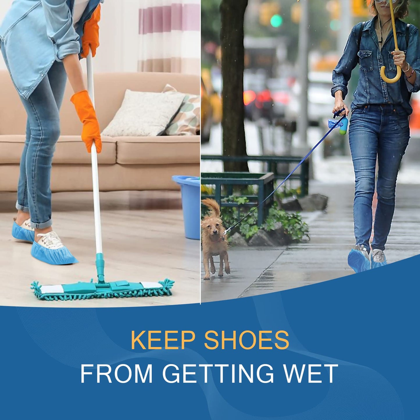 Hitituto Shoe Covers Disposable Non-slip for Indoors -100 Pieces (50 Pairs) Waterproof Premium CPE Booties Shoes Protectors Coverings, fits up to size 11 US Men and 13 US Women, Blue, Large