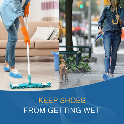 Hitituto Shoe Covers Disposable Non-slip for Indoors -100 Pieces (50 Pairs) Waterproof Premium CPE Booties Shoes Protectors Coverings, fits up to size 11 US Men and 13 US Women, Blue, Large