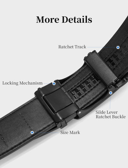 SKiporty Mens Belt,Ratchet Belts for Men Leather 1 3/8'' Adjustable for Dress Jeans A-Black 36" to 42" Waist Adjustable