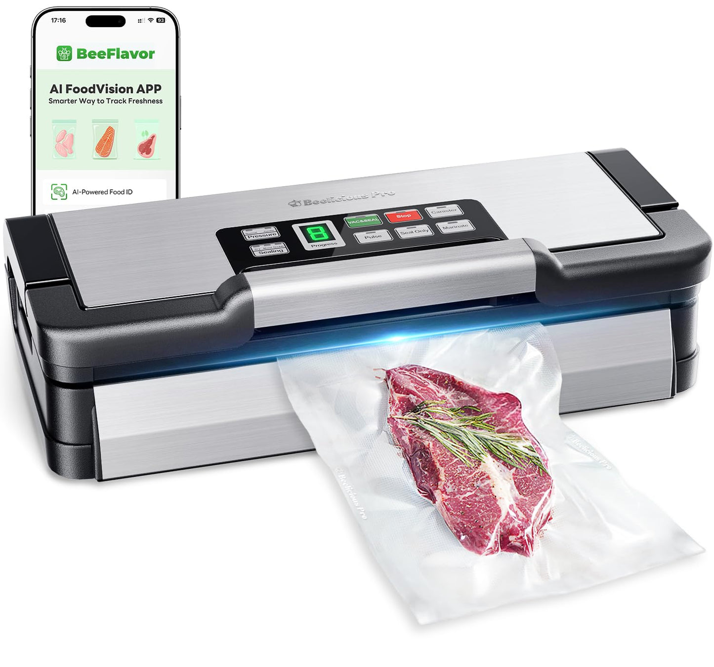 Precision Vacuum Sealer Machine, 2X Seal&130W Commercial Full Automatic Food Sealer, Powerful Food Preservation System with Handle,Built-in Cutter&Bags Storage&Hose,2 Bags Rolls,Stainless Steel