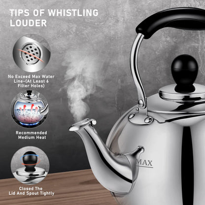 Dclobtop Whistling Tea Kettle Stovetop - 2.5 Quart Round Tea Kettle Stovetop, Silver Mirror Polished Classic Stovetop Kettle, Food Grade Material Kettle Teapot for Stove Top,Tea Pot