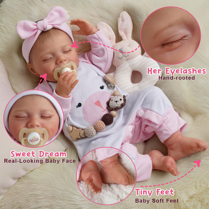 BABESIDE Lifelike Reborn Baby Dolls - 20-Inch Sweet Smile Real Life Realistic-Newborn Full Body Vinyl Sleeping Baby Girl with Toy Accessories Gift Set for Kids Age 3+