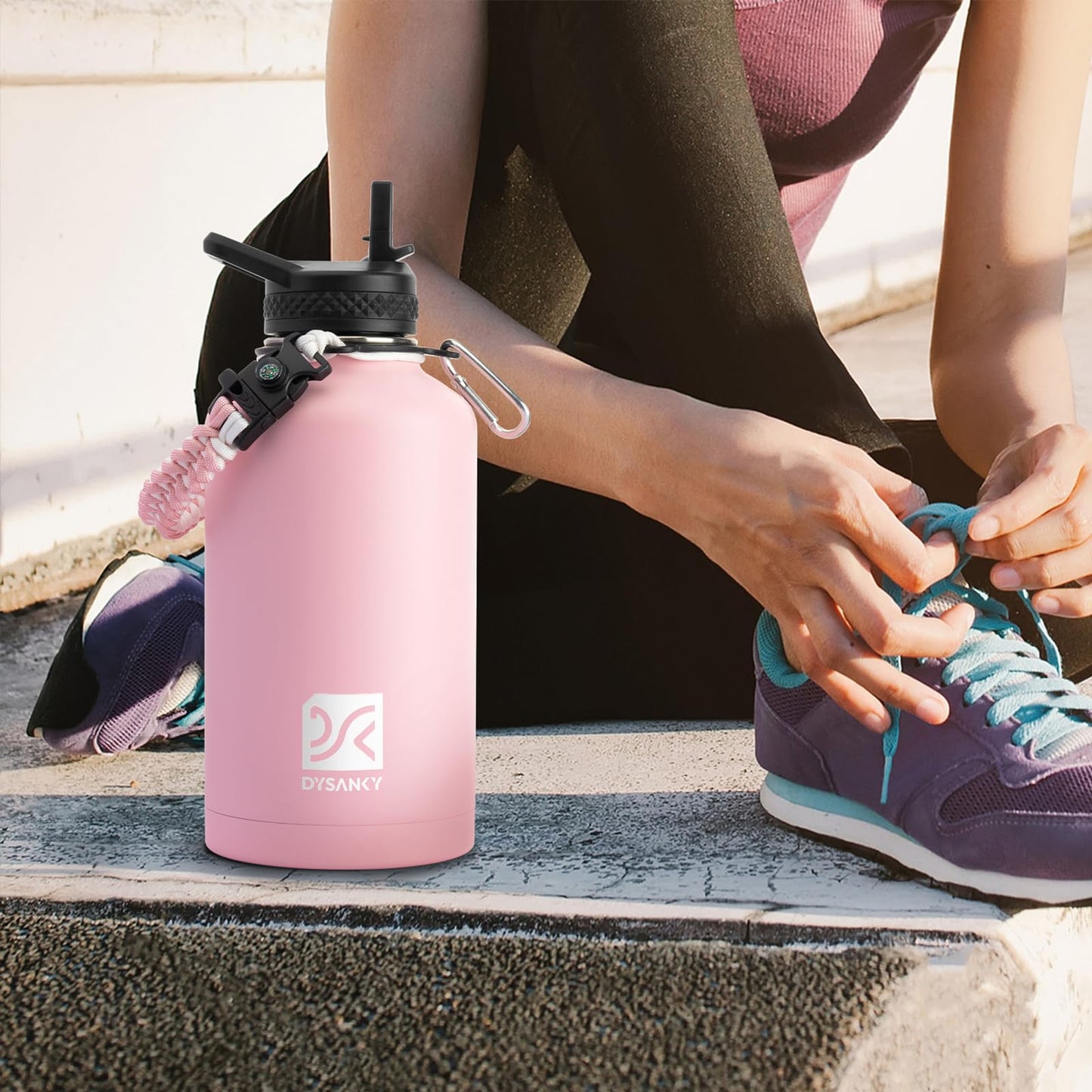 DYSANKY Insulated Water Bottle | Thickened Stainless Steel Vacuum Metal Thermos | Portable Sports Half Gallon Large Water Jug for Gym and Hiking with Straw, Carrier Bag, Handle Strap | BPA-Free 64 oz