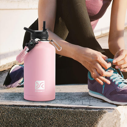 Insulated Water Bottle | Thickened Stainless Steel Vacuum Metal Thermos | Portable Sports Half Gallon Large Water Jug for Gym and Hiking with Straw, Carrier Bag, Handle Strap | BPA-Free 64 oz