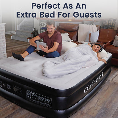 OhGeni Air Mattress Queen with Built-in Pump for Guest, 18" Tall Colchon Inflable Camping Blow Up Air Bed with Carrying Bag, Quick Inflation/Deflation Airbed, Foldable & Portable Air Mattress, Black