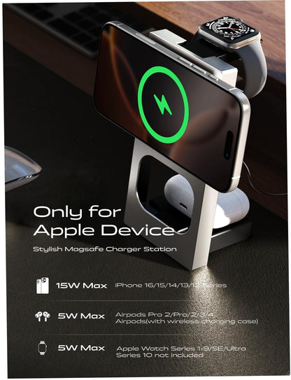 LISEN Qi2 Charging Station for iPhone 17 Pro Max, Magsafe Charger 3 in 1 15W Fast Charging, Magsafe Charger Stand Pad Dock for iPhone and Watch Charging Station for iPhone 16 15 Pro Max Airpods, Gold