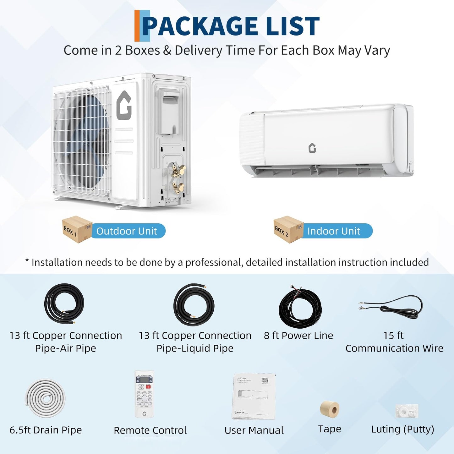 9000 BTU Mini Split AC w/Remote Control19 SEER2 Cools Up to 450 Sq. Ft,Ductless Inverter Mini Split System w/0.75 Ton Heat Pump Pre-Charged & Installation Kit, Ultra-Quiet