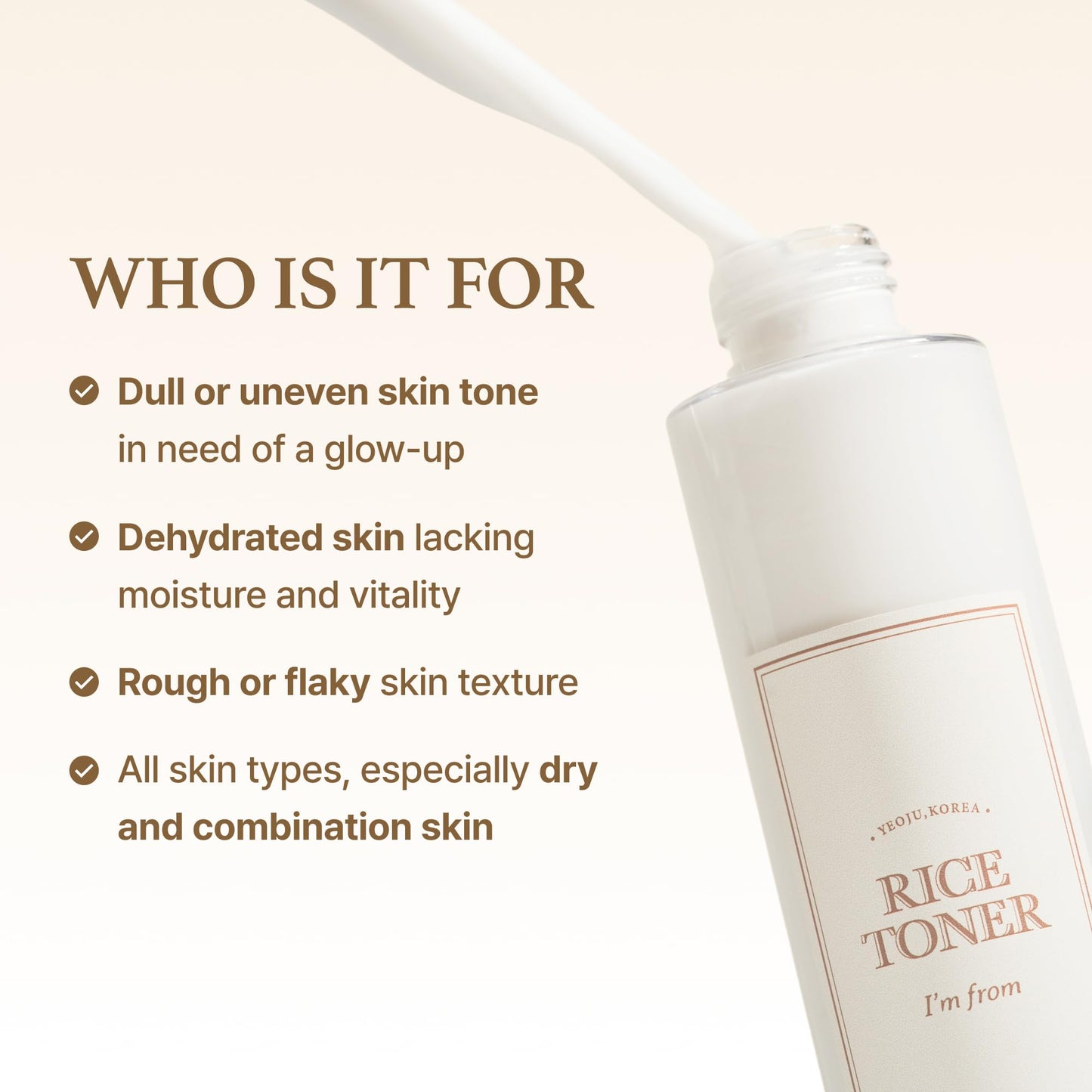 I'm from Rice Toner, Milky Toner for Glowing Skin, Korean Rice, Glow Essence with Niacinamide, Hydrating for Dry, Dull, Combination Skin, Vegan, Fragrance Free, Glass Skin 5.07 Fl Oz