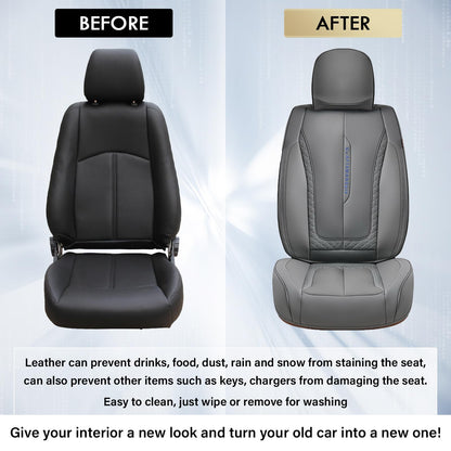 Coverado Car Seat Cover Full Set, Gray Seat Covers Front Seats Back Seat Covers, Nappa Leather Waterproof, Car Seat Cushion, Car Seat Protector Universal Fit Most Cars