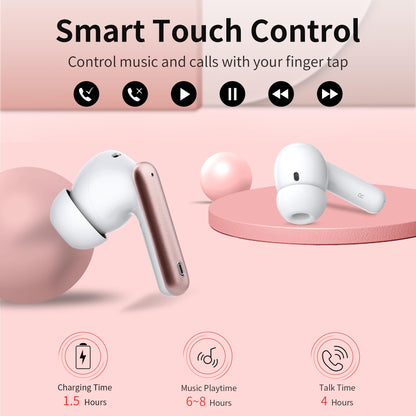 HISOOS Wireless Earbuds Bluetooth Headphones LED Power Display Earphones ANC Ear Buds with Charging Case Bluetooth 5.3 Hi-Fi Stereo for iPhone/Android,Valentine's Day Birthday Gifts (Rose Gold)