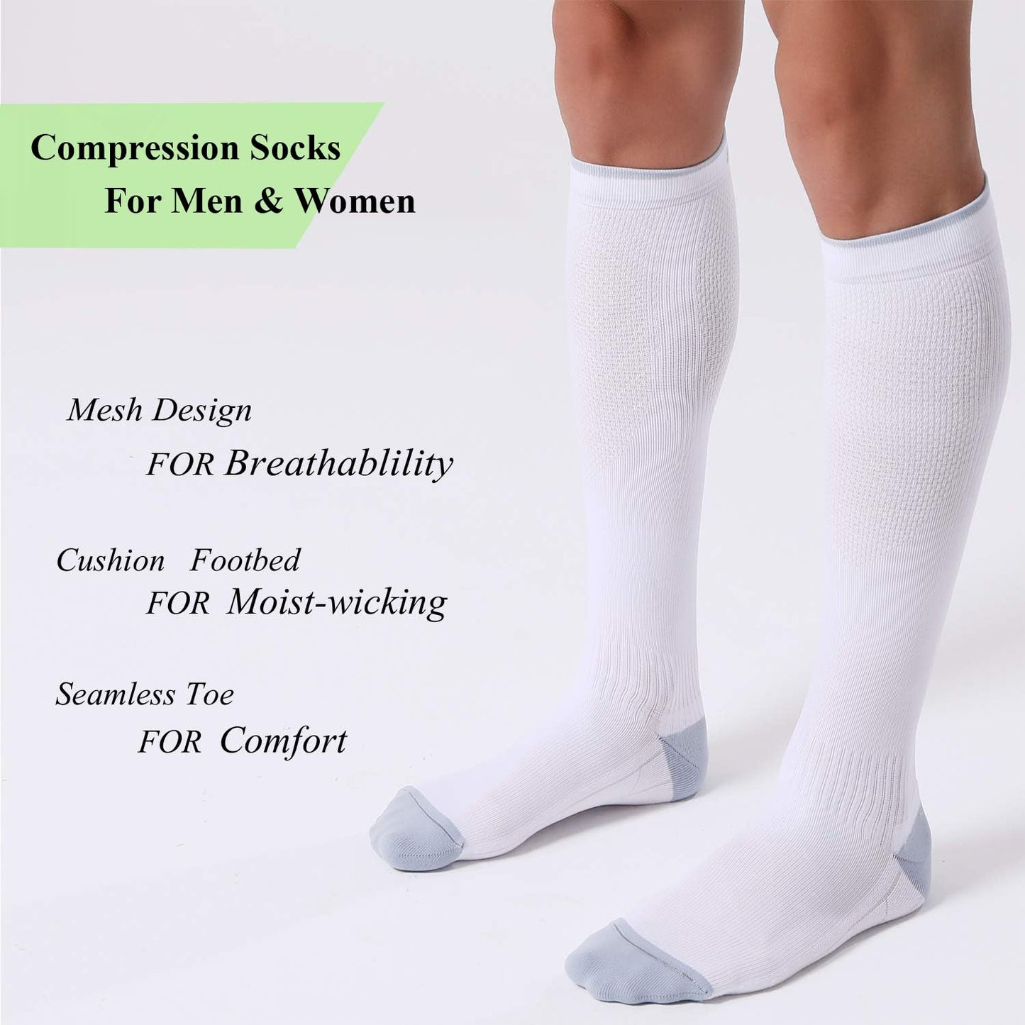 FITRELL 3 Pairs Compression Socks for Women and Men 20-30mmHg- Circulation and Muscle Support Socks for Travel, Running, Nurse, Knee High Socks, Medical Black+White+Grey S/M