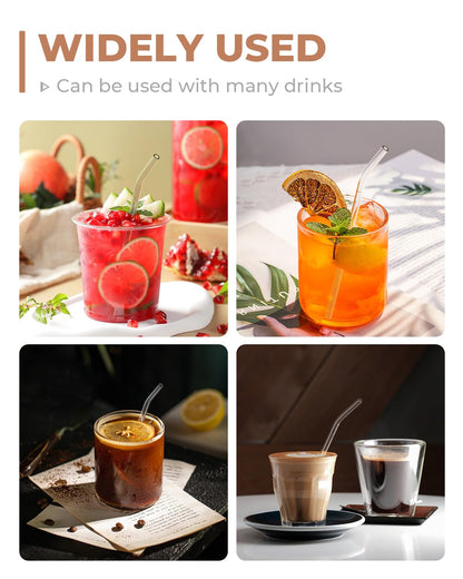 Foogwee® 20 Packs Reusable Glass Straws Set, 8.5'' x 10mm Clear Drinking Straws for Smoothies, Shakes, Coffee, Juice, Sodas, Milk, Tea, Cocktails, Set of 8 Straight and 8 Bent with 4 Cleaning Brushes