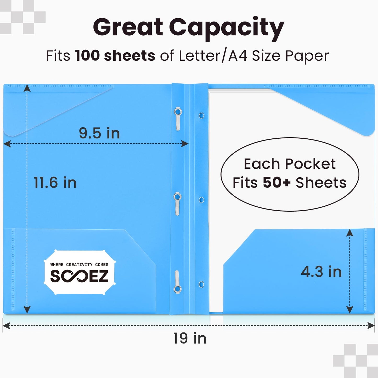 Sooez Plastic Folders with Pockets and Prongs, 6 Pack Pocket Folders with Prongs, Heavy Duty 3 Prong 2-Pocket Folders for Document, Colored File Folder Back to School Supplies for Kids
