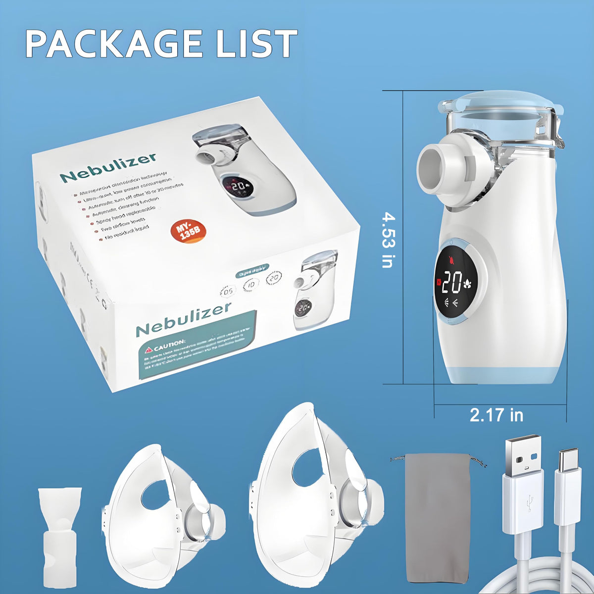 Mesh Nebulizer, Portable Nebulizer with Intuitive LED Interface and Auto-Cleaning, Handheld Nebulizer for Adults Kids