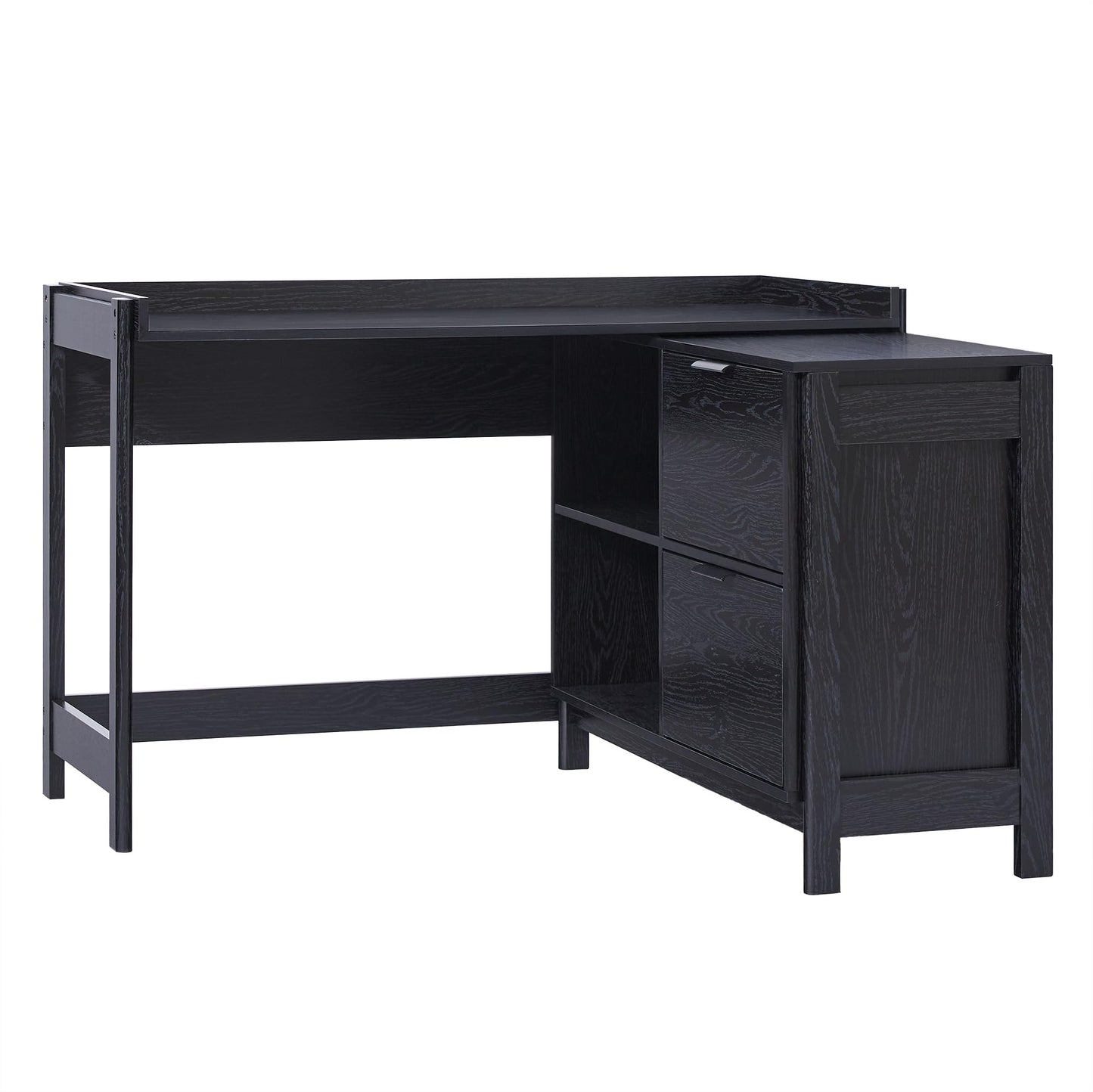Walker Edison Transitional Office Design, Writing Desk with Drawers and Open Cubbies, Spacious Desktop, Reversible Fit, Complementary in Living Spaces, 49.75”L, Black
