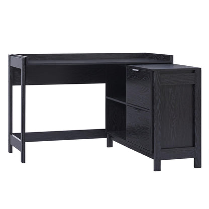 Walker Edison Transitional Office Design, Writing Desk with Drawers and Open Cubbies, Spacious Desktop, Reversible Fit, Complementary in Living Spaces, 49.75”L, Black