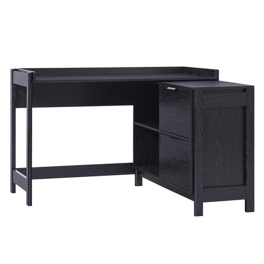 Walker Edison Transitional Office Design, Writing Desk with Drawers and Open Cubbies, Spacious Desktop, Reversible Fit, Complementary in Living Spaces, 49.75”L, Black