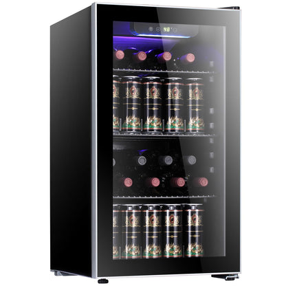 Antarctic Star 26 Bottle 130 Can Wine Cooler/Cabinet Beverage Refrigerator Mini Wine Cellar Beer Soda Clear Glass Door Bar Fridge Quiet Compressor Adjust Temp Freestanding Indoor Use 3.2cu.ft Black…