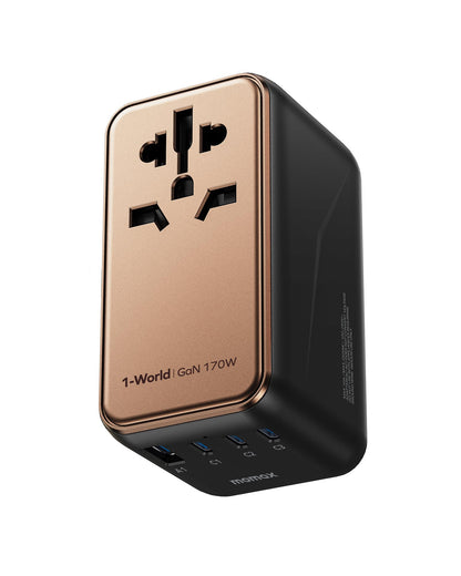 MOMAX 170W Universal Travel Adapter Worldwide, 5-in-1 GaN International Power Adapter for 2 Laptop, 3 USB-C PD& 1 USB-A QC Wall Charger, European Travel Plug Adapter for UK/US/AUS/JP,Travel Essentials