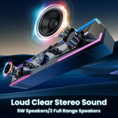 Tylubio Bluetooth Computer Speakers for Desktop with Clear Sound, Flowing LED Computer Speaker for Desktop Laptop Monitor, Bluetooth & USB Input - Black