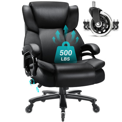 Indulgear 500lbs Big and Tall Office Chair, Heavy Duty Office Chair for Heavy People, High Back Executive Desk Chair with Adjustable Lumbar Support,Quiet Rubber Wheel,Pocket Spring Cushion